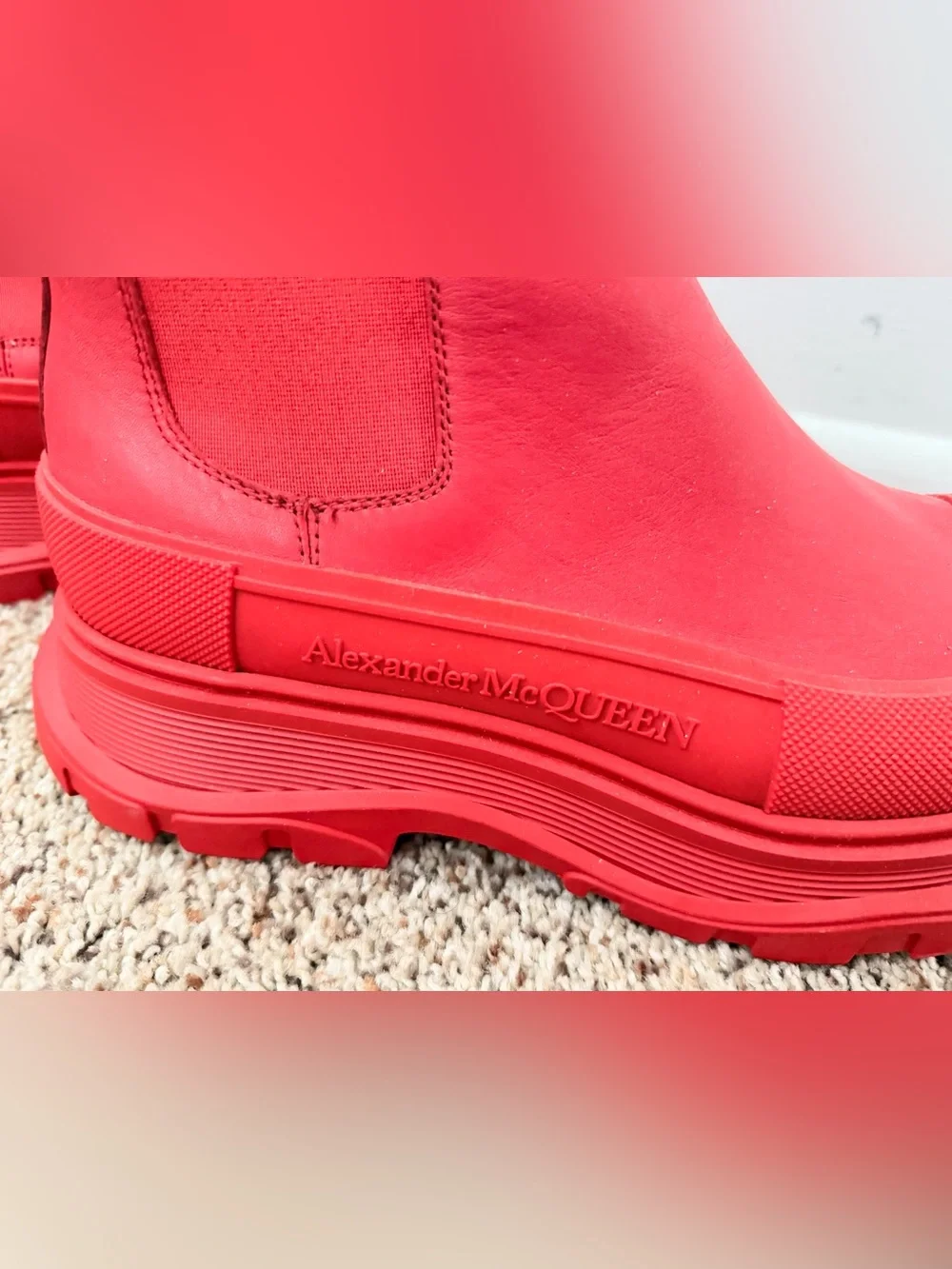 Alexander McQueen Red Chelsea Platform Boots